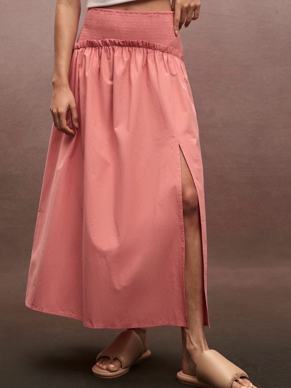 Anthropologie Coral Smocked Maxi Skirt